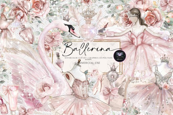 Ballerina Clipart Watercolor Illustrations for Crafters