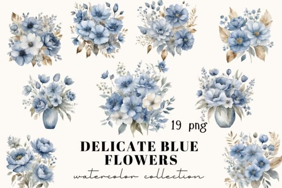 Blue Watercolor Flowers Collection: Illustrations Review