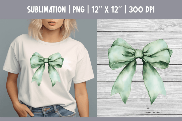 Coquette Watercolor Green Bow Clipart Illustrations