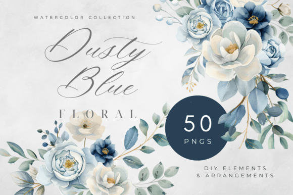 Dusty Blue Floral Illustrations for DIY Design