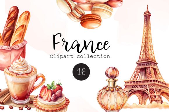 France Watercolor Clipart Set: Illustrations for Crafters