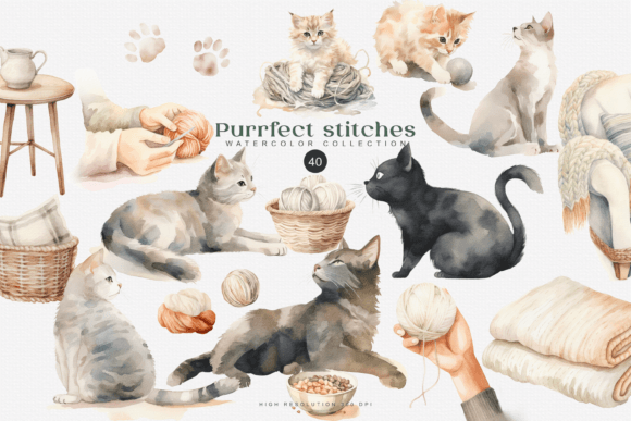 Knitting Crochet Watercolor Clipart Illustrations