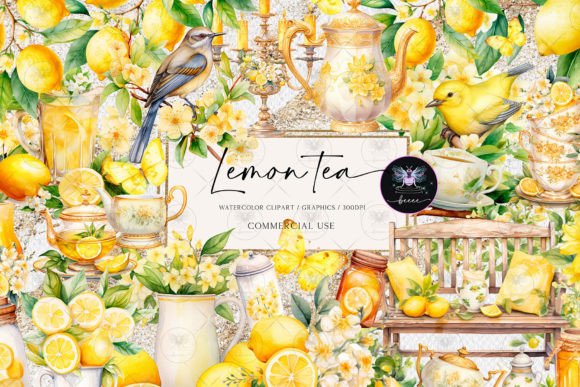 Lemon Tea Clipart Watercolor: Illustrations for Branding