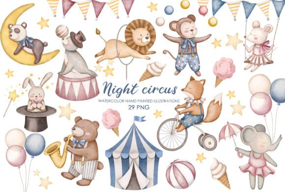 Night Circus Illustrations: Watercolor Clipart Review
