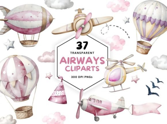 Pink Air Transport Illustrations for Branding