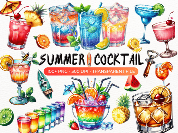 Summer Cocktail Watercolor Clipart PNG Review