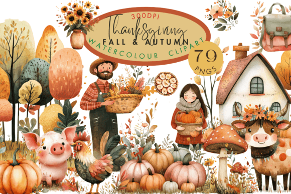 Thanksgiving Watercolour Clipart PNG Illustrations