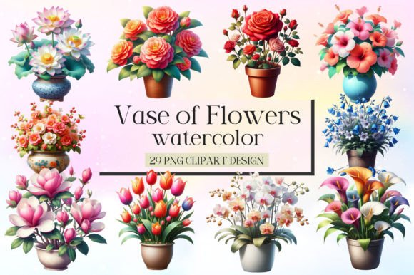 Vase of Flowers Watercolor Clipart: Brand Illustrations