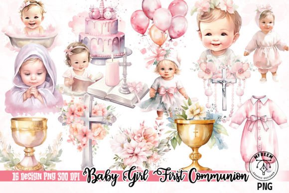 Watercolor Baby Girl First Communion Illustrations Review
