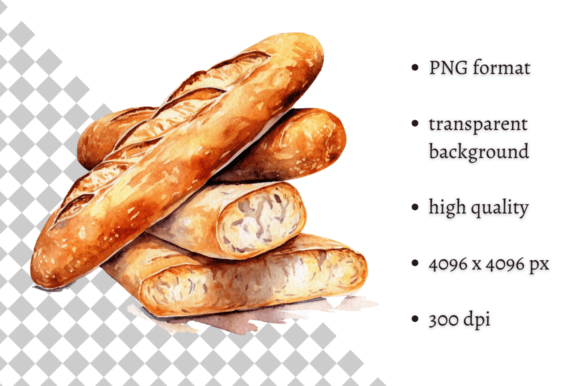 Watercolor Bakery Bread Rolls Clipart Illustrations