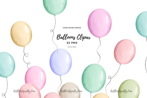 Watercolor Balloons Clipart PNG Bundle Illustrations Review