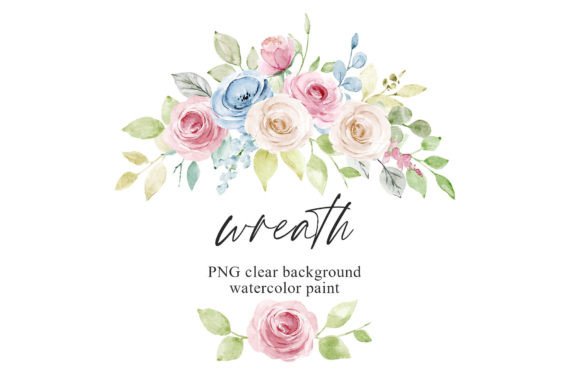 Watercolor Blue Pink Flower Frame Border Illustrations