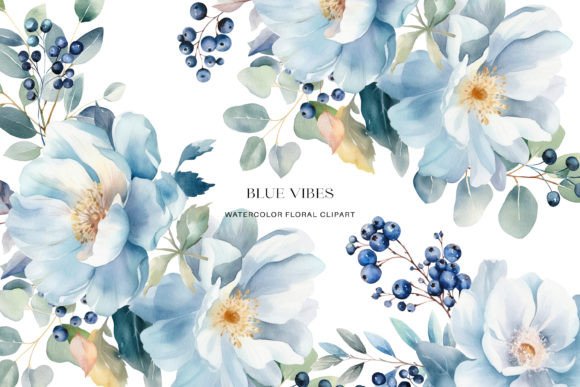 Watercolor Blue Winter Floral Clipart Illustrations Review