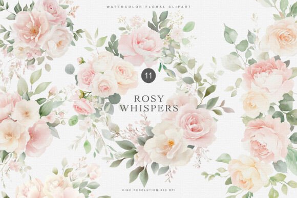 Watercolor Blush Roses Clipart Set: Illustrations for Crafters