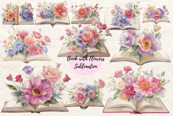 Watercolor Books with Flowers Illustrations for Branding