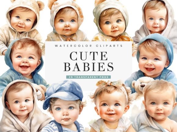 Watercolor Cute Babies Clipart: Illustrations for Branding