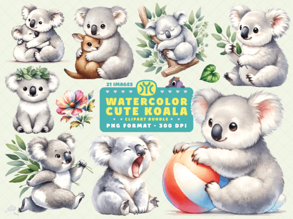 Watercolor Cute Koala Clipart: Illustrations for Branding