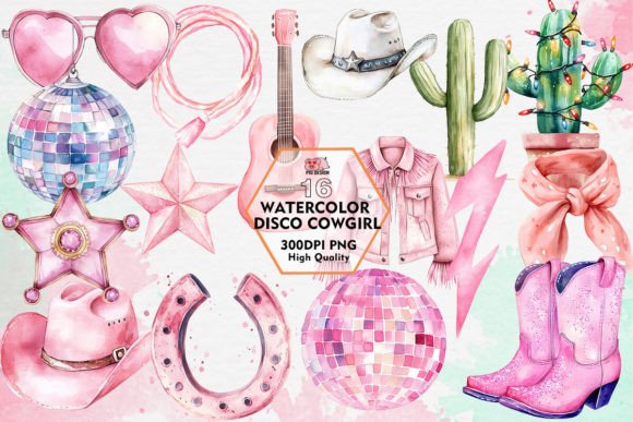 Watercolor Disco Cowgirl Clipart PNG Illustrations Review