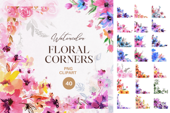 Watercolor Floral Corners PNG Clipart: Illustrations Review