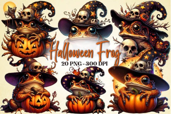 Watercolor Halloween Frog Clipart: Illustrations for Sales