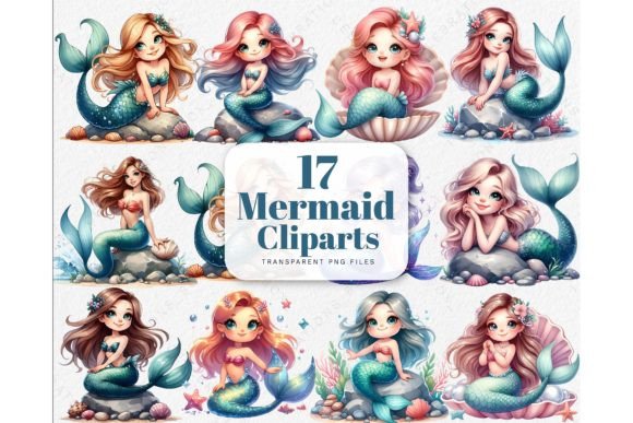 Watercolor Mermaid PNG Cliparts: Illustrations for Crafters