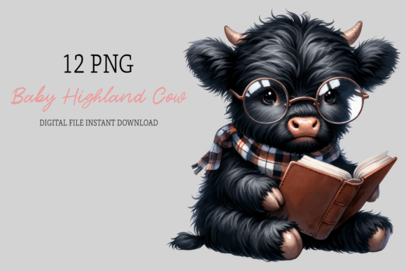 Watercolor Patriotic Highland Cows Illustrations