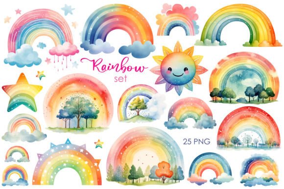 Watercolor Rainbow Set PNG Clipart Illustrations Review