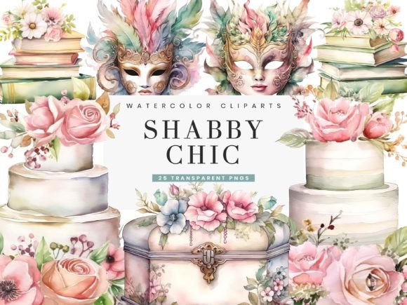 Watercolor Shabby Chic Clipart Bundle Illustrations