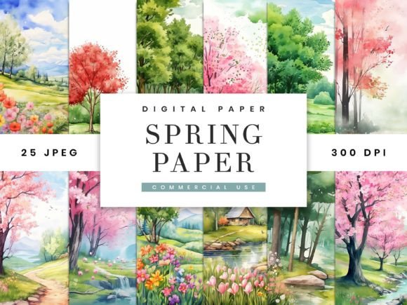 Watercolor Spring Digital Paper Pack: Editorial Illustrations