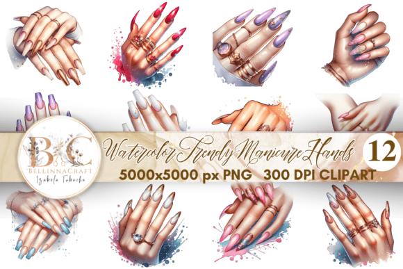 Watercolor Trendy Manicure Hands Illustrations Review
