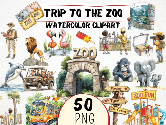 Watercolor Trip to the Zoo Clipart Png Illustrations Review