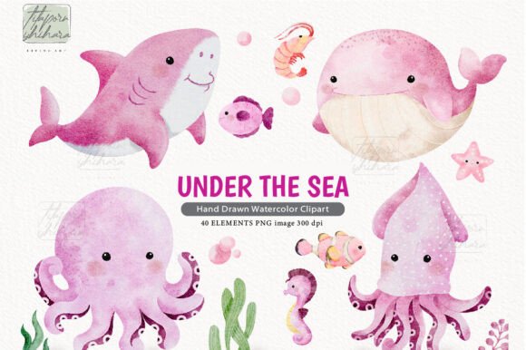 Watercolor Undersea Clipart: Illustrations for Selling