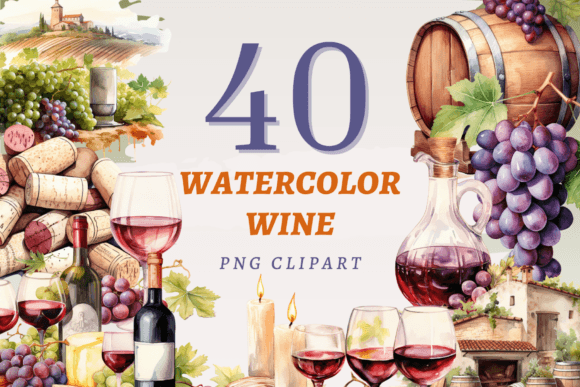 Watercolor Wine PNG Bundle: Illustrations for Sellers