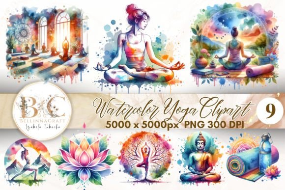 Watercolor Yoga Clipart: Illustrations for Digital Products