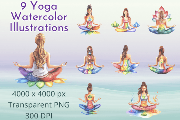 Watercolor Yoga Meditation Clipart Set: Editorial Illustrations