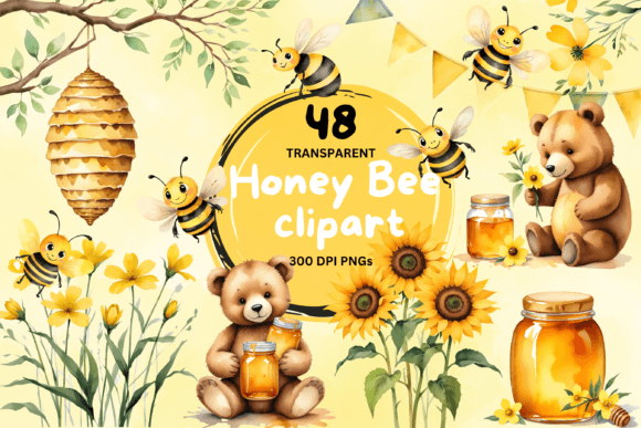 Watercolour Honey Bee Clipart: Illustrations for Branding