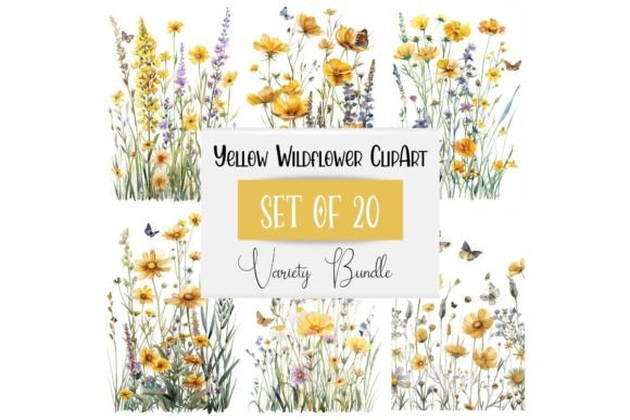 Yellow Watercolor Wildflower Clipart for Illustrations